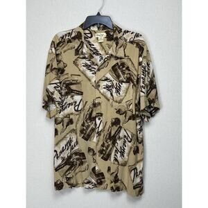 Panama Jack Men’s Brown Tropical Print Short Sleeve Button Up Shirt XL Hawaiian